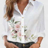 Chemise Fleurie à Col Classique et Manches Retroussées