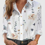 Chemise Fleurie à Col Classique et Manches Retroussées
