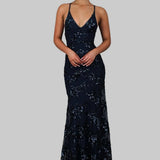 Robe Longue à Sequins et Col V