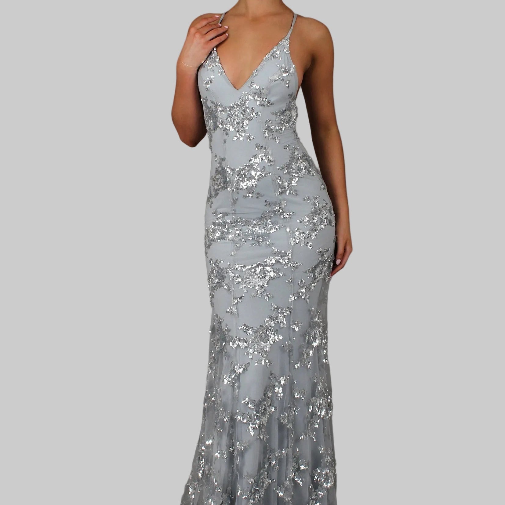 Robe Longue à Sequins et Col V