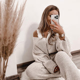 Ensemble Femme Tricot Pull et Pantalon Confort
