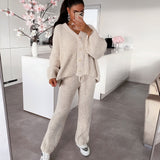 Ensemble Femme Tricot Pull et Pantalon Confort