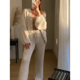 Ensemble Femme Tricot Pull et Pantalon Confort