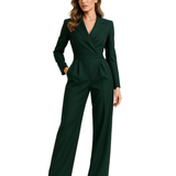 Combinaison Tailleur Col Croisé Pantalon Large Élégance