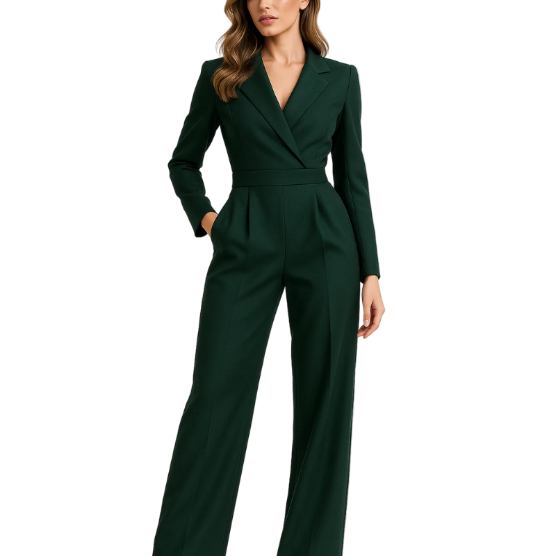 Combinaison Tailleur Col Croisé Pantalon Large Élégance
