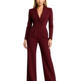 Combinaison Tailleur Col Croisé Pantalon Large Élégance
