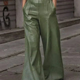 Pantalon large effet cuir taille haute élégant moderne