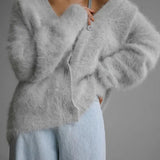 Pull Femme Oversize Col V Doux Élégant