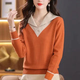 Pull Femme Col V Contrasté – Élégance Chic Moderne