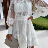 Robe Courte Femme en Dentelle à Manches Longues