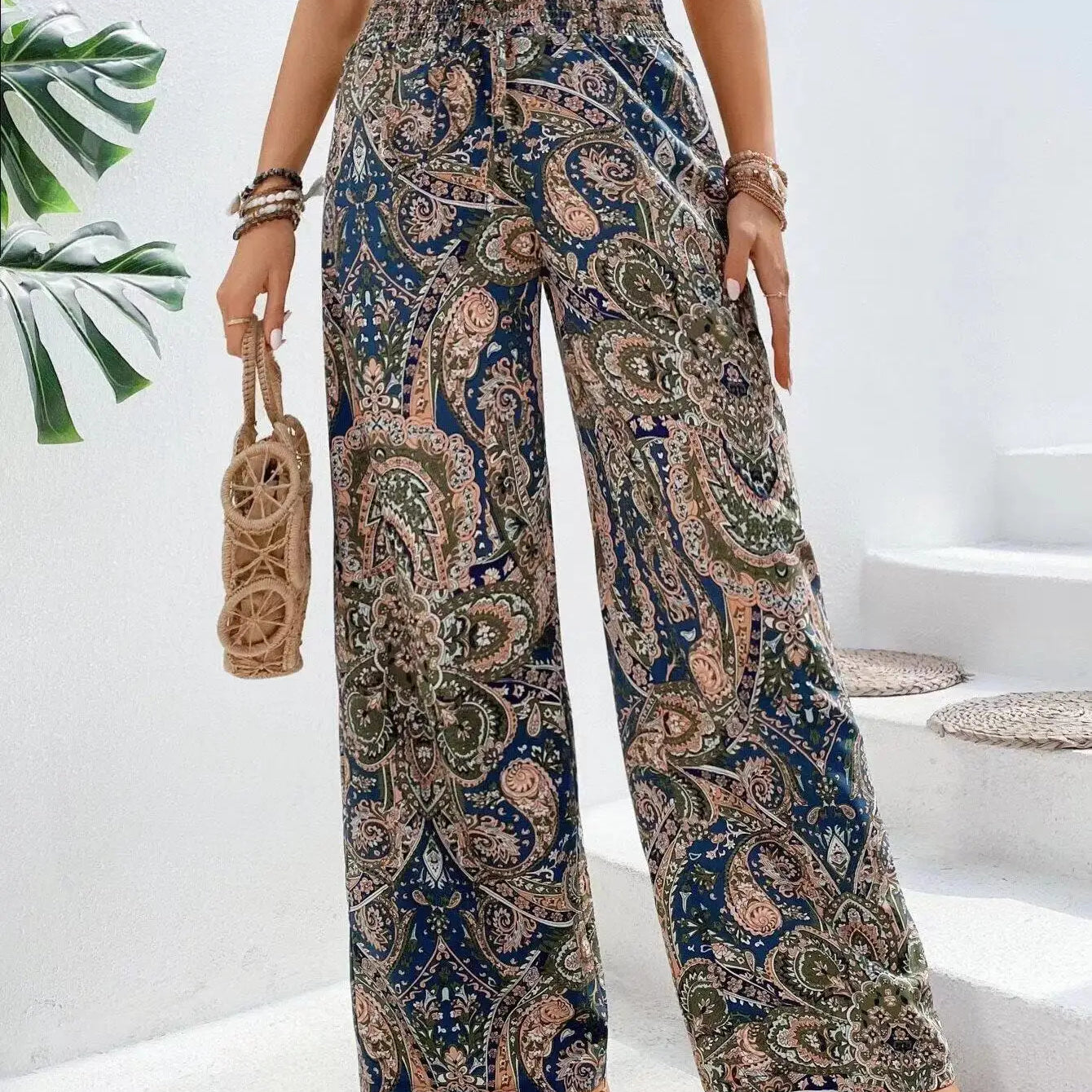 Pantalon Ample à Imprimé Bohème
