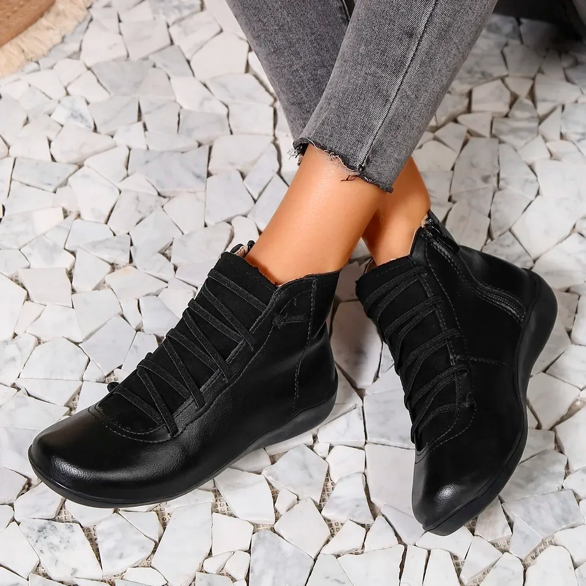 Bottines Femme Lacets Confort – Chaussures Hiver Casual