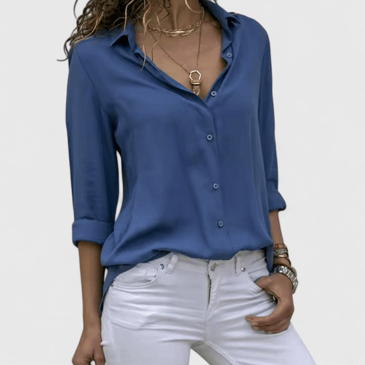 Blouse Fluide à Col V et Manches Longues