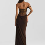 Robe Longue Dentelle Bardot Élégance Raffinée
