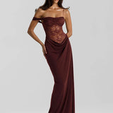 Robe Longue Dentelle Bardot Élégance Raffinée
