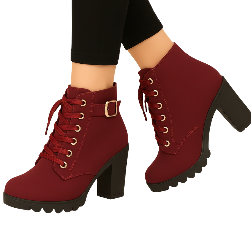 Bottines Plateforme Lacées Talon Épais Style Urbain Chic