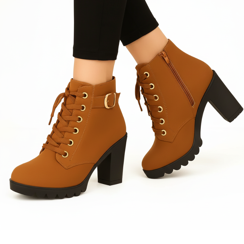 Bottines Plateforme Lacées Talon Épais Style Urbain Chic