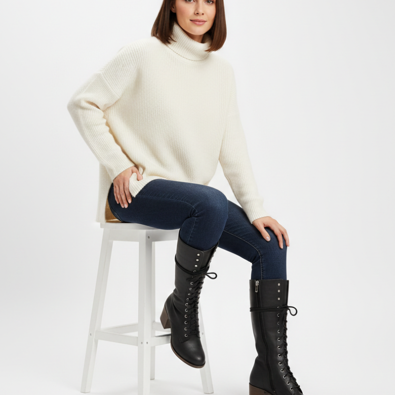Bottes Hautes Lacées Talon Élégance Moderne