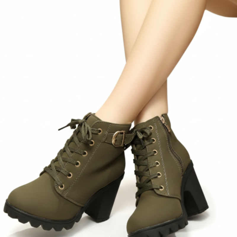 Bottines Plateforme Lacées Talon Épais Style Urbain Chic