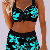 Bikini Femme Taille Haute à Imprimé Floral