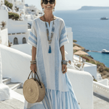 Robe Longue Femme Rayée à Col V