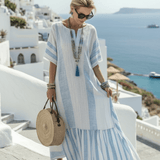 Robe Longue Femme Rayée à Col V