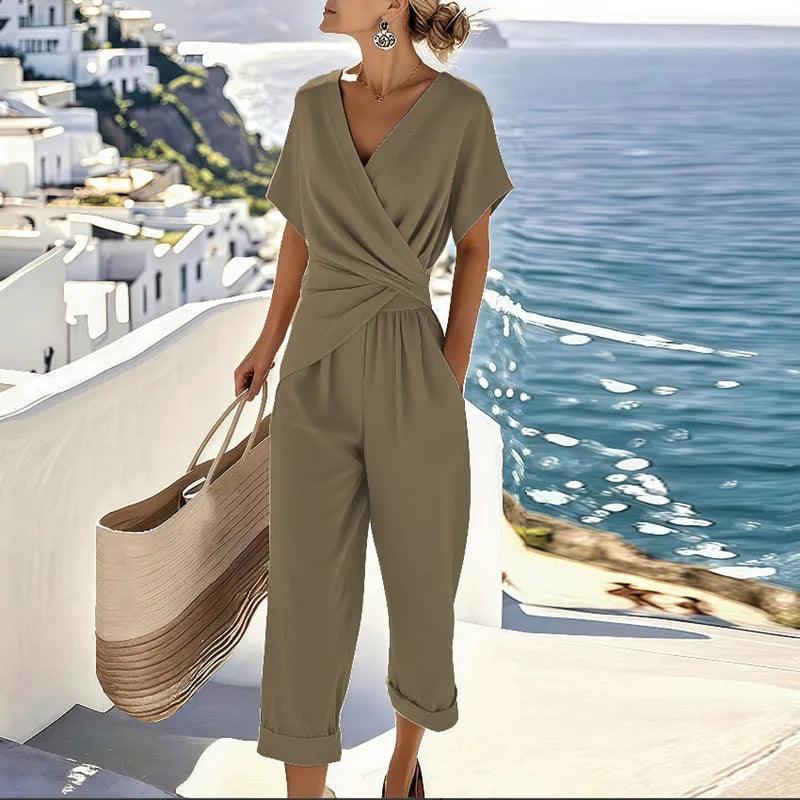 Combinaison Femme Croisée à Taille Élastiquée