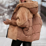 Doudoune Courte Oversize Capuche Effet Laine Confort Chic