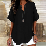 Blouse Femme Ample à Col V et Manches Courtes