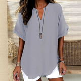 Blouse Femme Ample à Col V et Manches Courtes