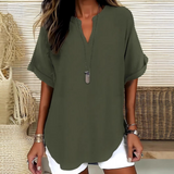 Blouse Femme Ample à Col V et Manches Courtes