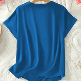 Blouse Femme Ample à Col V et Manches Courtes