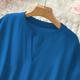 Blouse Femme Ample à Col V et Manches Courtes