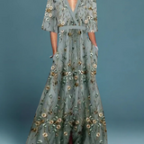 Robe Longue Fleurie à Col V