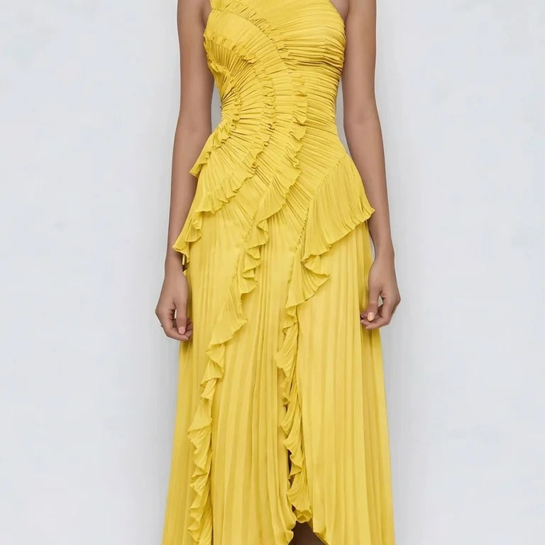 Robe Longue Asymétrique à Volants