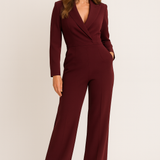Combinaison Tailleur Col Croisé Pantalon Large Élégance
