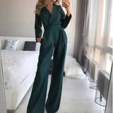 Combinaison Tailleur Col Croisé Pantalon Large Élégance