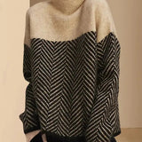 Pull Col Montant Motif Chevron Maille Chaude Élégante