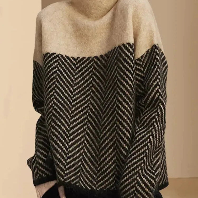 Pull Col Montant Motif Chevron Maille Chaude Élégante