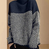 Pull Col Montant Motif Chevron Maille Chaude Élégante