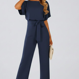 Combinaison femme ceinturée à jambes larges et col V