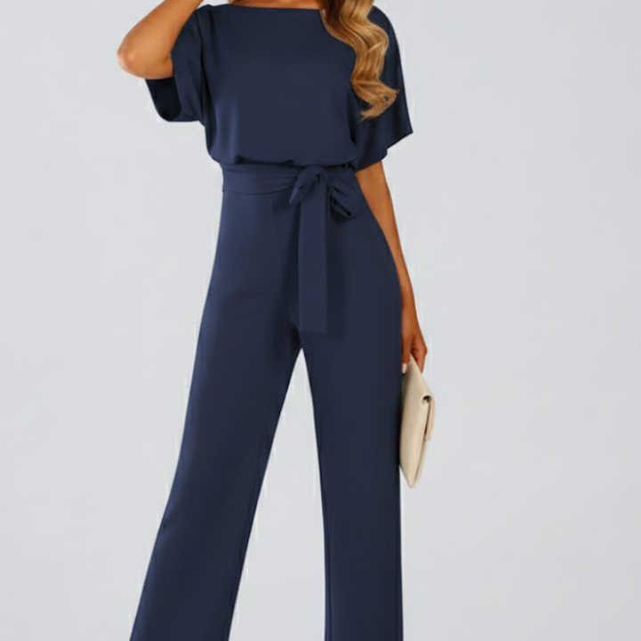 Combinaison femme ceinturée à jambes larges et col V