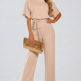 Combinaison femme ceinturée à jambes larges et col V