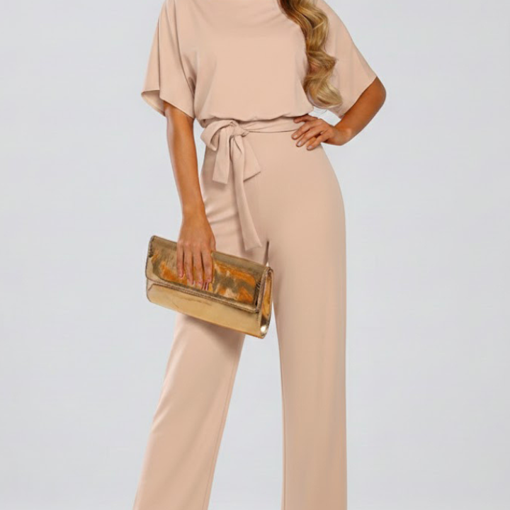 Combinaison femme ceinturée à jambes larges et col V