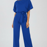 Combinaison femme ceinturée à jambes larges et col V