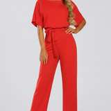 Combinaison femme ceinturée à jambes larges et col V