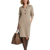 Robe Midi Maille Boutonnée Manches Longues Élégance