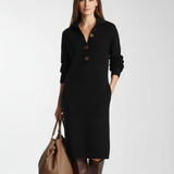 Robe Midi Maille Boutonnée Manches Longues Élégance