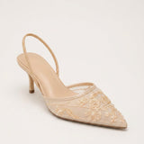 Slingbacks femme en mesh brodé à talon kitten