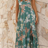 Robe Midi Femme Fleurie à Bretelles Fines